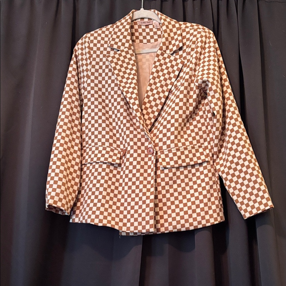 Williw-Root Brown and Tan Checkered Blazer